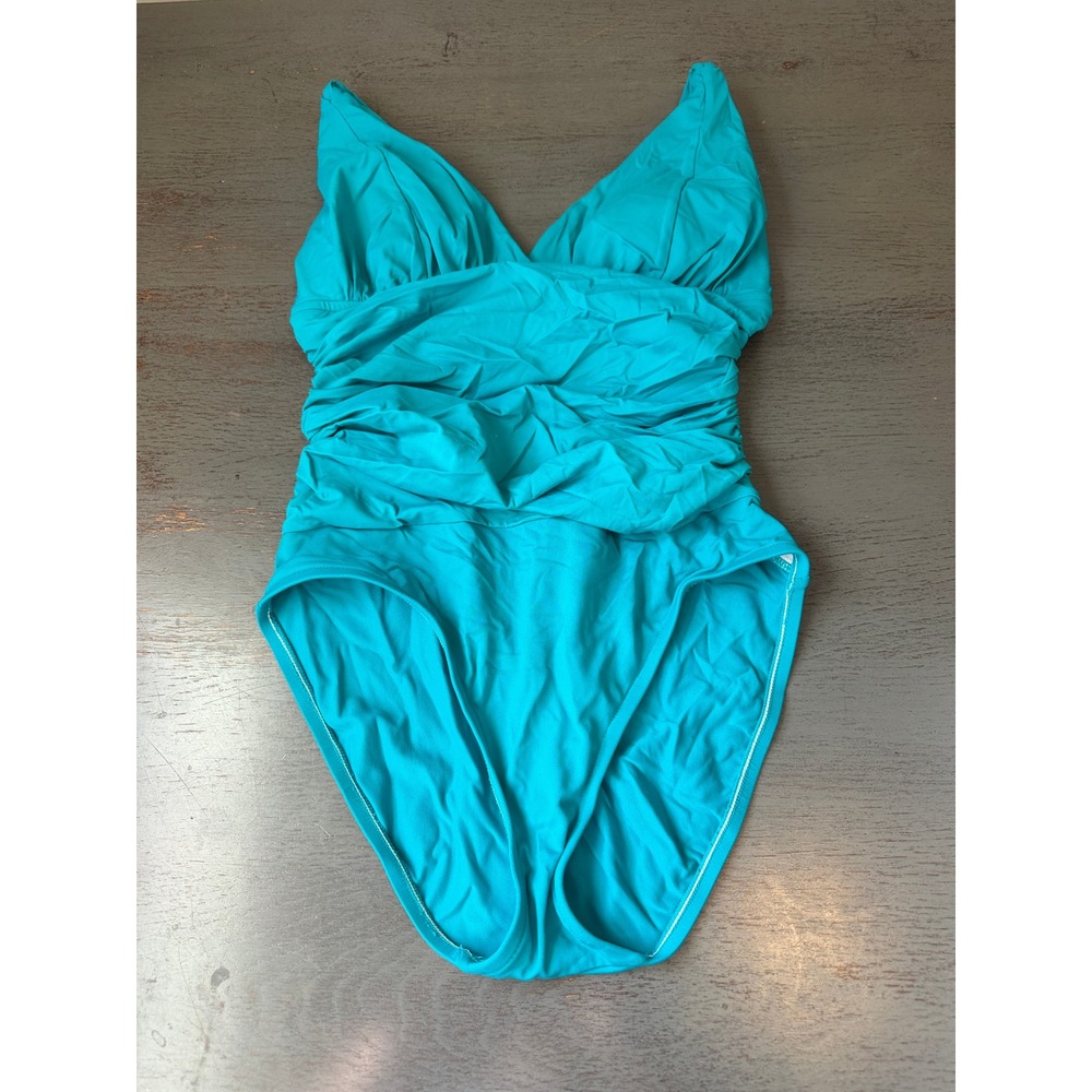 a.n.a A New Approach Teal Ruched Tummy Control One Piece Swimsuit Size 8
